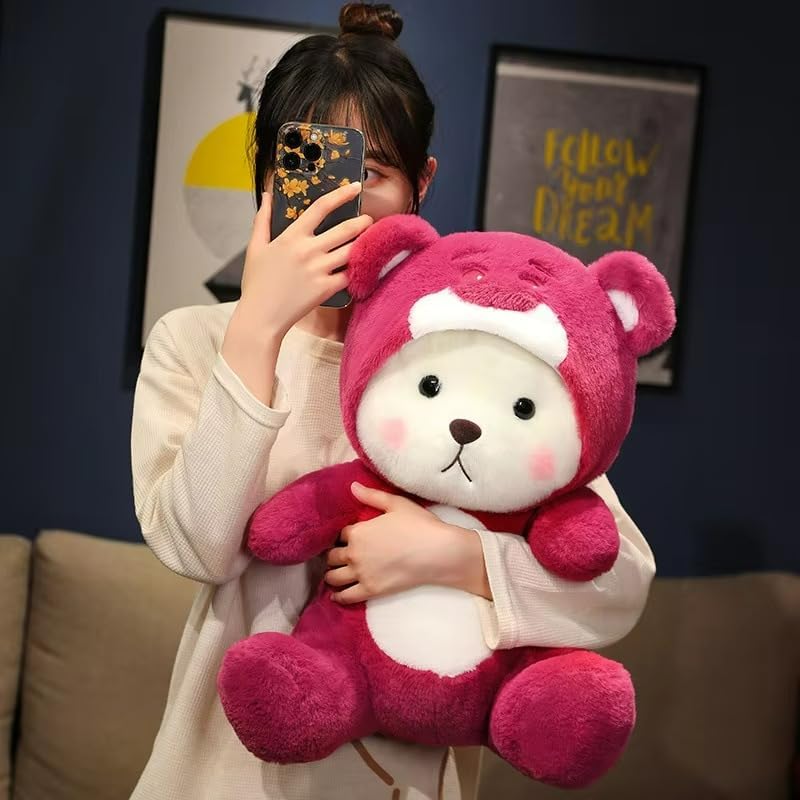 Storescent Soft Toys for Kids - Stuffed Animal Plush Soft Toy for Boys & Girls | Plushie Toy Half Hooded Strawberry Bear 30cm - Image 2