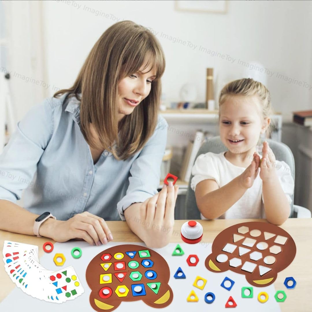 Toy Imagine Shape Matching Puzzle Game for Kids | 30 Question Cards,32 Colorful Shapes,2 Bear Boards & Bell | Educational STEM Toy for 3+ Years |Montessori Learning Toy for Shape & Color Recognition - Image 5
