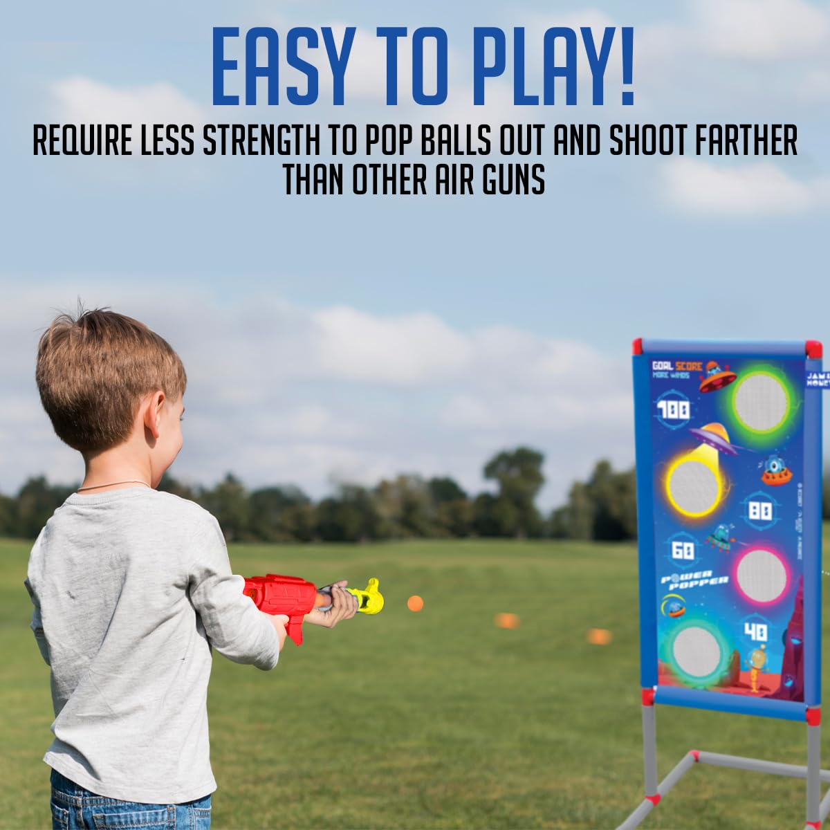 Amazon Brand - Jam & Honey Shooting Game Toy Set for Kids 3+ Years, Toy Gun with Target Stand & 12 Soft Foam Balls, Indoor Shooting Target Game, Blue, BIS Certified Safe - Image 7