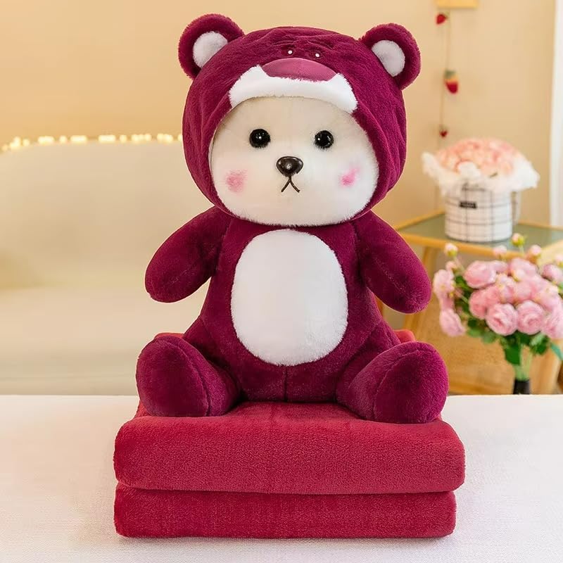 Storescent Soft Toys for Kids - Stuffed Animal Plush Soft Toy for Boys & Girls | Plushie Toy Half Hooded Strawberry Bear 30cm