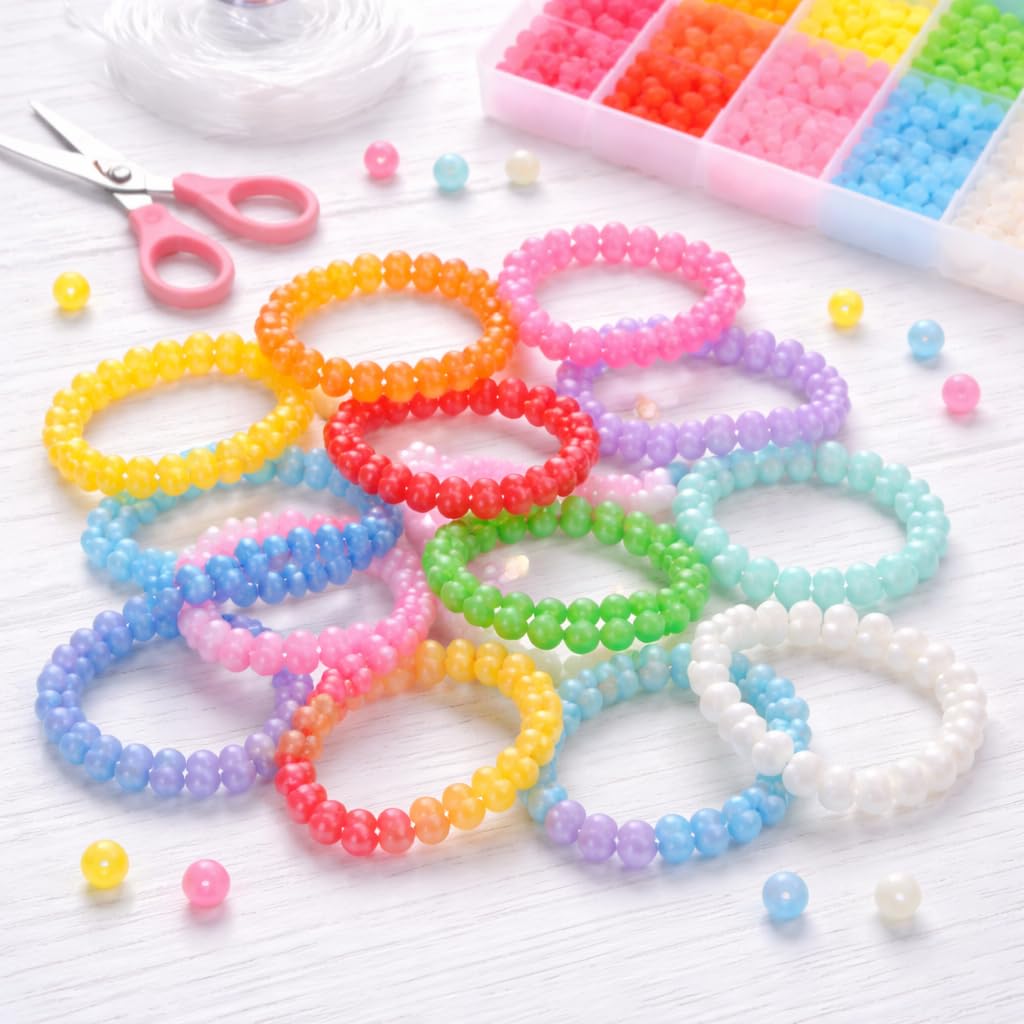 ambitieux DIY Jewellery Making Kit for Girls | 2700+pcs Colorful Round Beads, Pearls & Charms Set | Bracelet, Necklace & Keychain Making Craft Kit |Birthday Gift for Girls & Kids - Image 3