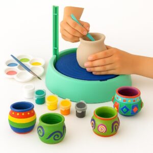 Toy Imagine Kids Pottery Wheel Kit – DIY Battery Operated Pottery Making & Painting Set with Modeling Clay, Sculpting Tools, Arts & Crafts Pot Maker for Boys & Girls Age 5+, Indoor Outdoor Activity, Diwali Gift