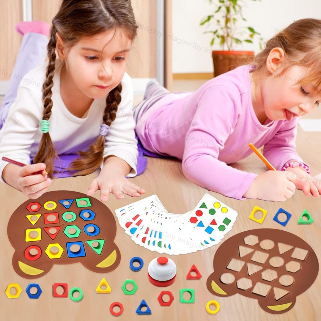 Toy Imagine Shape Matching Puzzle Game for Kids | 30 Question Cards,32 Colorful Shapes,2 Bear Boards & Bell | Educational STEM Toy for 3+ Years |Montessori Learning Toy for Shape & Color Recognition - Image 4