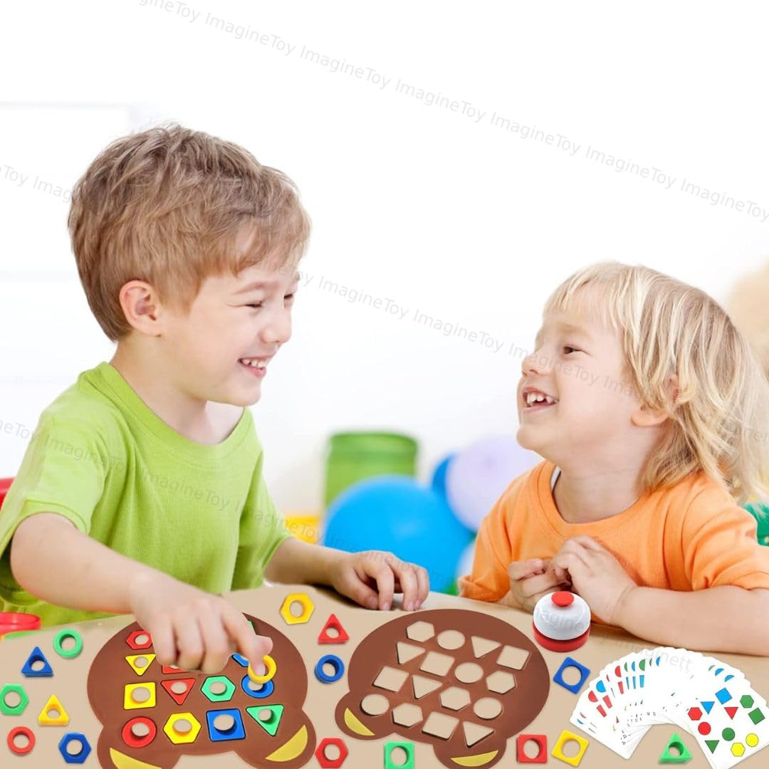 Toy Imagine Shape Matching Puzzle Game for Kids | 30 Question Cards,32 Colorful Shapes,2 Bear Boards & Bell | Educational STEM Toy for 3+ Years |Montessori Learning Toy for Shape & Color Recognition - Image 3