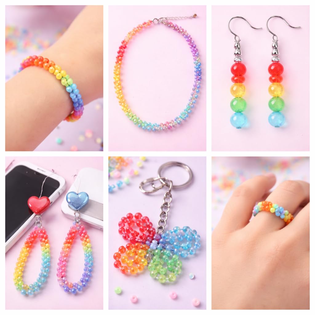 ambitieux DIY Jewellery Making Kit for Girls | 2700+pcs Colorful Round Beads, Pearls & Charms Set | Bracelet, Necklace & Keychain Making Craft Kit |Birthday Gift for Girls & Kids - Image 4