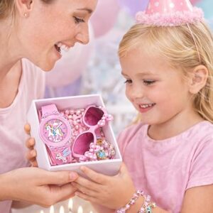 ALNA-TURA Gifts For Kids Girls | Combo Pink Stylish Modern Fashionable Unicorn Watch, Cute Pink Sunglasses and Crystal Bracelet | Best Birthday Return Gift Set for Baby Children | For Age 3 to 12 Years