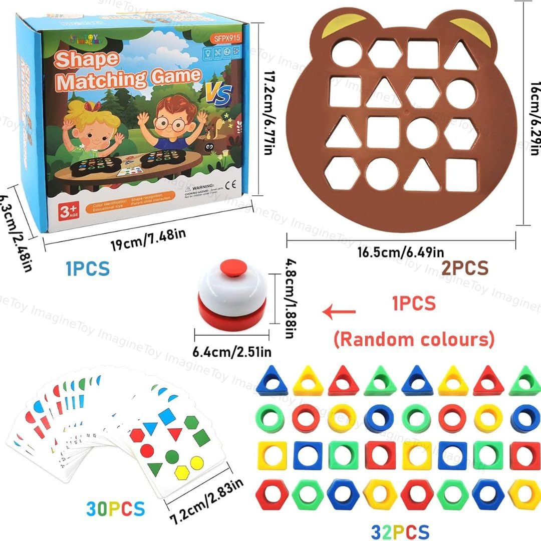 Toy Imagine Shape Matching Puzzle Game for Kids | 30 Question Cards,32 Colorful Shapes,2 Bear Boards & Bell | Educational STEM Toy for 3+ Years |Montessori Learning Toy for Shape & Color Recognition - Image 2
