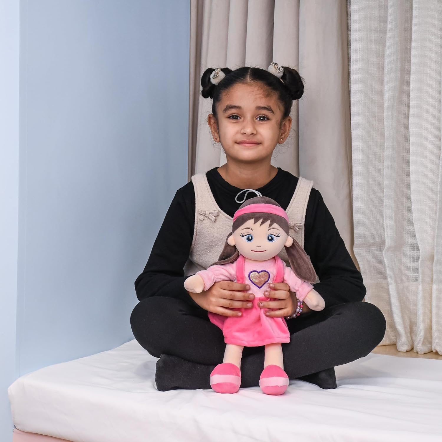 Mirada Cute Pink Huggable Heart Girl Gudiya/Doll Super Soft Toy for Baby Girls/Kids | Stuffed Plush | Ideal Gift for Rakhi/Raksha Bandhan/Birthday- 38cm - Image 2