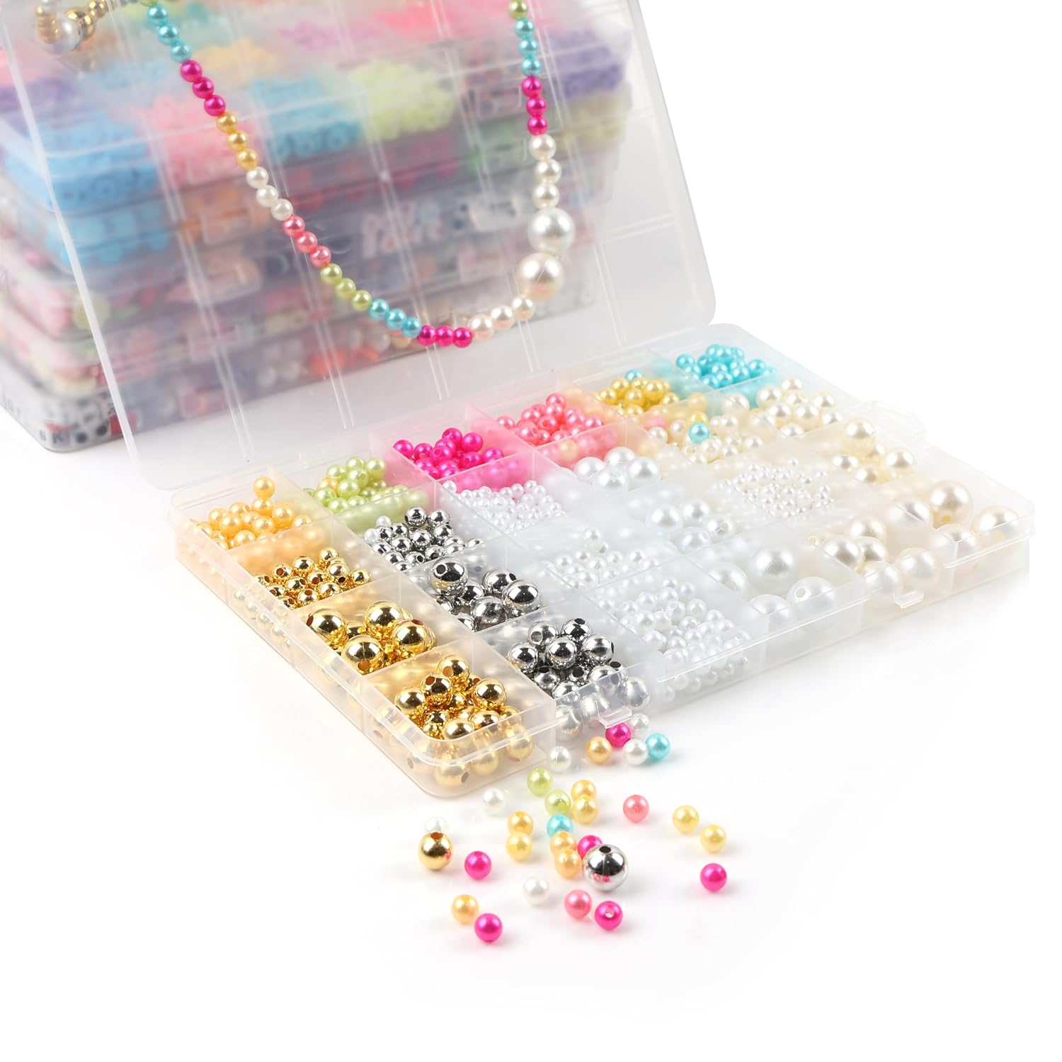 ambitieux DIY Jewellery Making Kit for Girls | 2700+pcs Colorful Round Beads, Pearls & Charms Set | Bracelet, Necklace & Keychain Making Craft Kit |Birthday Gift for Girls & Kids - Image 8