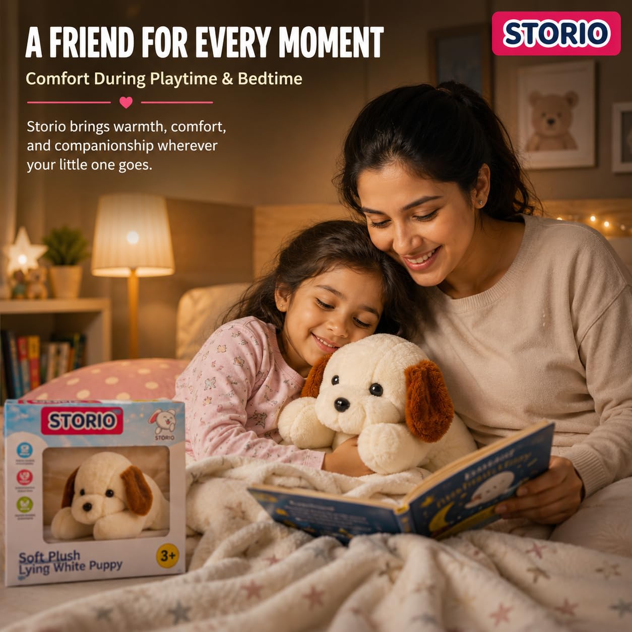 Storio Soft Plush Lying White Puppy Stuffed Animal | Kids Animal Home Decor for Boys & Girls Soft Dog Plush Toy - 25cm - Image 2