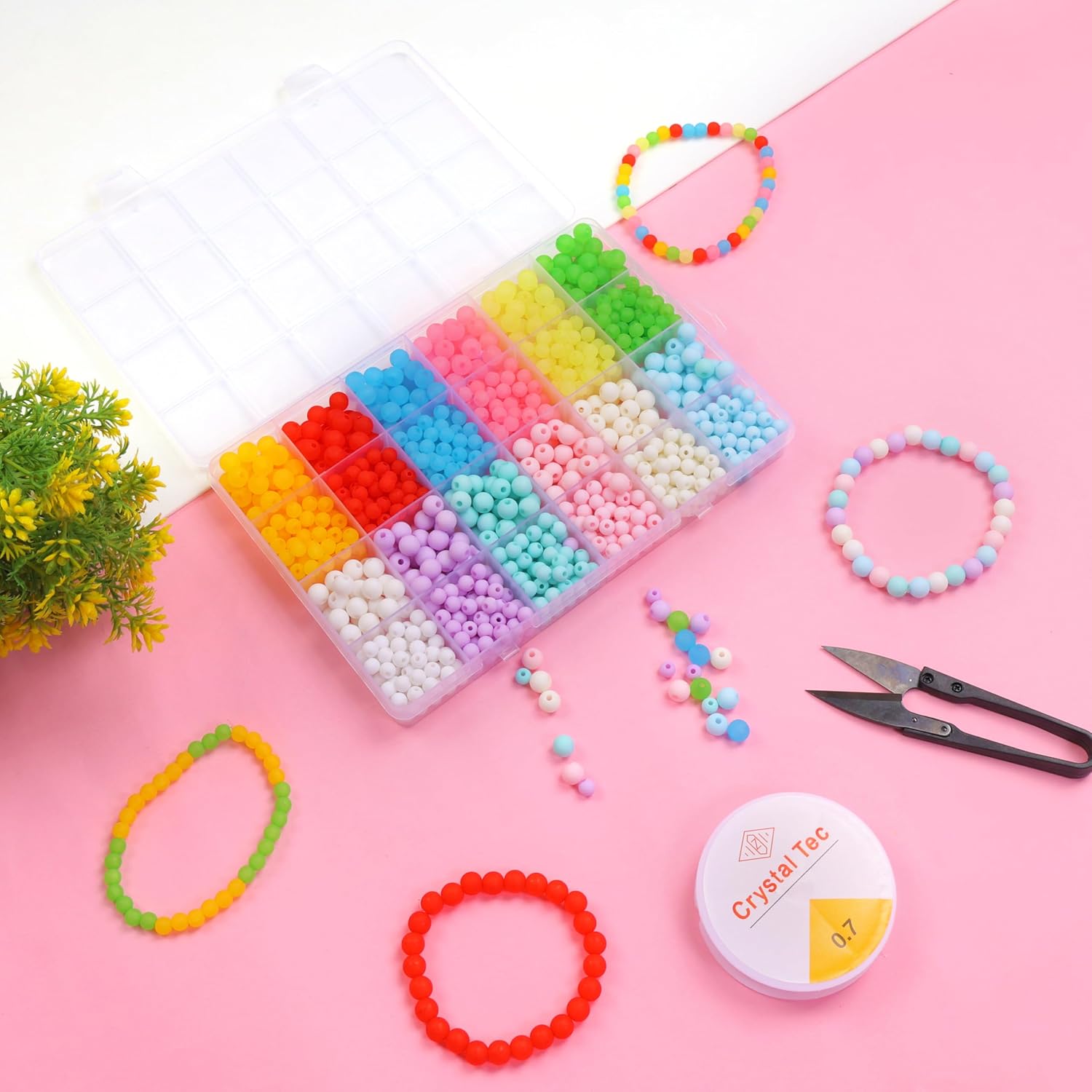 ambitieux DIY Jewellery Making Kit for Girls | 2700+pcs Colorful Round Beads, Pearls & Charms Set | Bracelet, Necklace & Keychain Making Craft Kit |Birthday Gift for Girls & Kids - Image 6