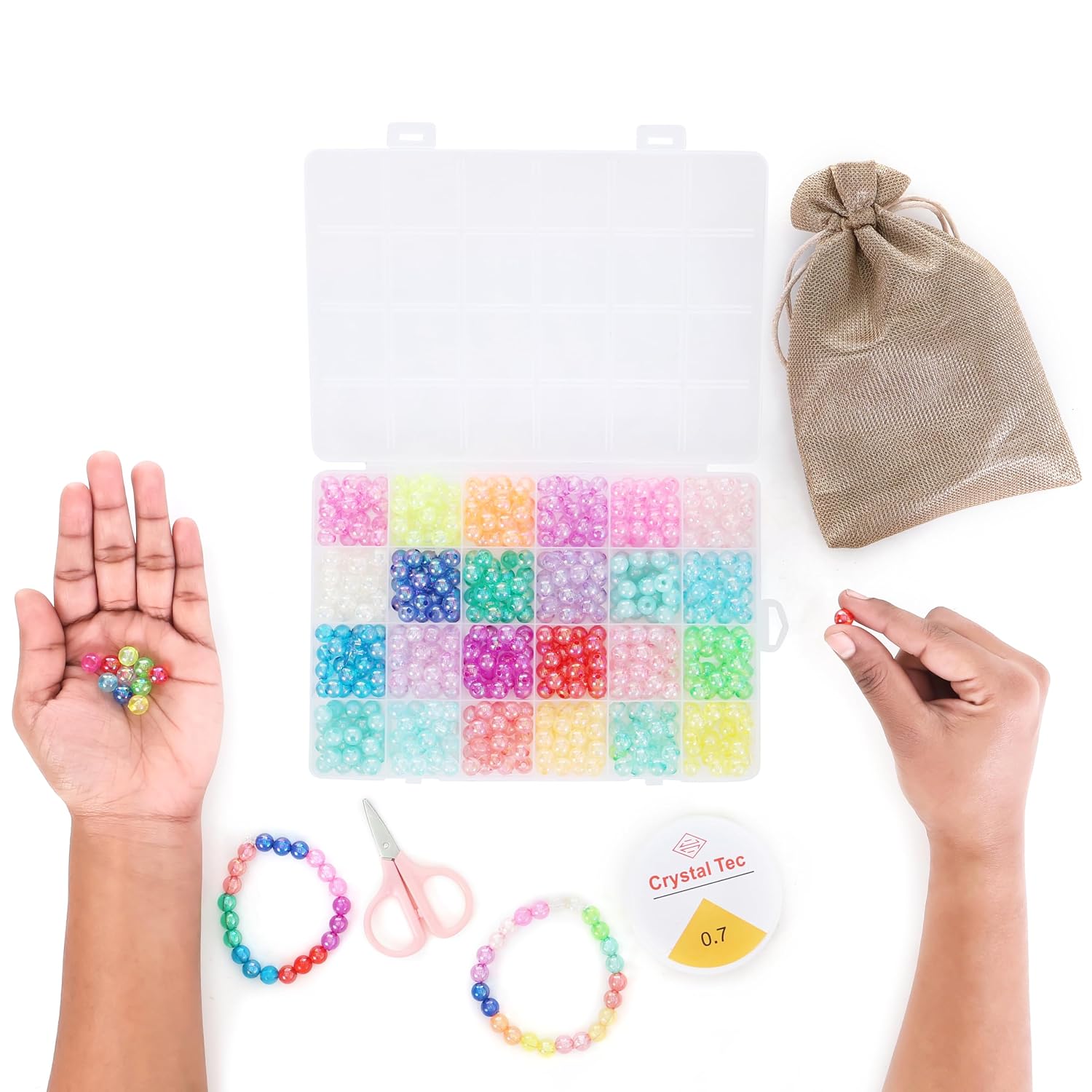 ambitieux DIY Jewellery Making Kit for Girls | 2700+pcs Colorful Round Beads, Pearls & Charms Set | Bracelet, Necklace & Keychain Making Craft Kit |Birthday Gift for Girls & Kids - Image 7