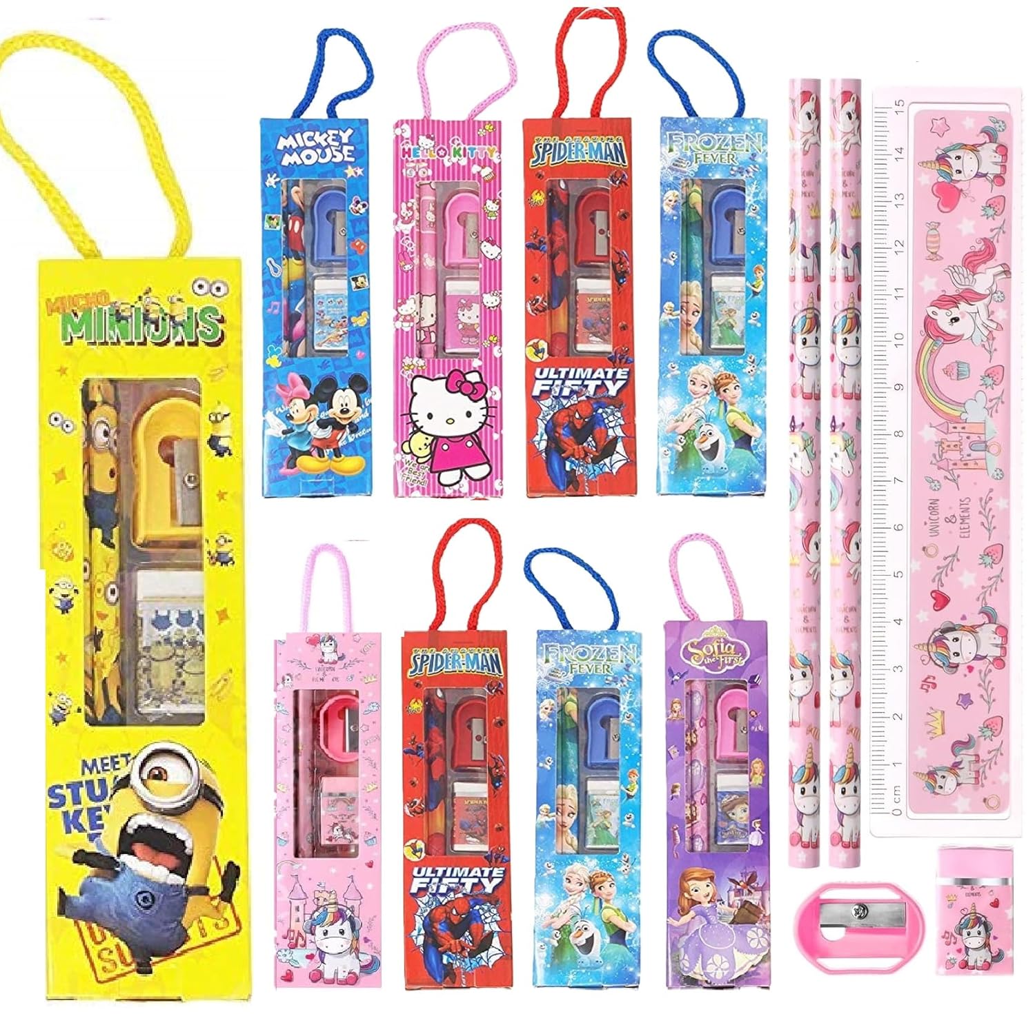 12pcs Stationery Set for Return Gifts Birthday Party for kids - Pencil , scale , eraser - Best Birthday Return Gifts for Kids in Bulk - Return gift for kids birthday Age 6-10 6-12 3 4 5 6 7 8 12