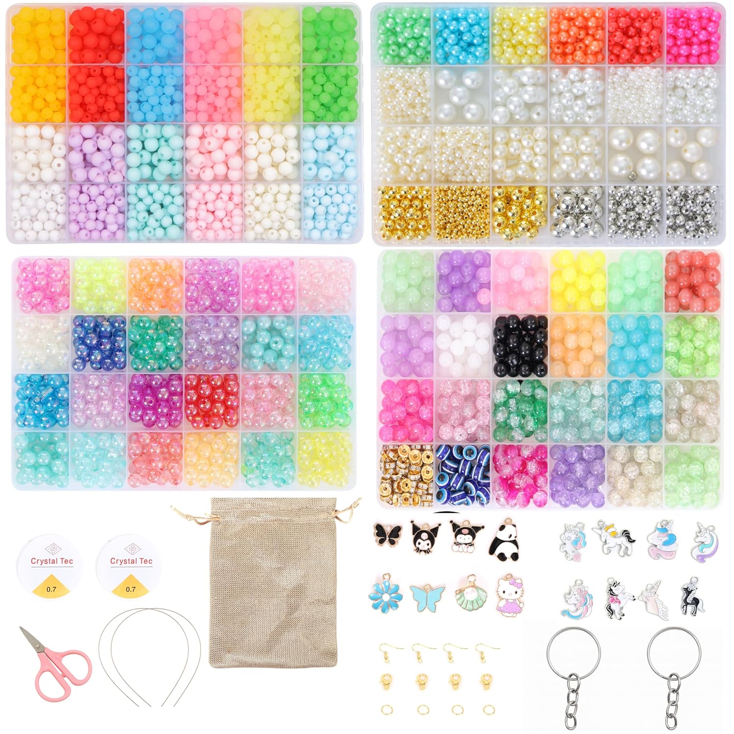 ambitieux DIY Jewellery Making Kit for Girls | 2700+pcs Colorful Round Beads, Pearls & Charms Set | Bracelet, Necklace & Keychain Making Craft Kit |Birthday Gift for Girls & Kids