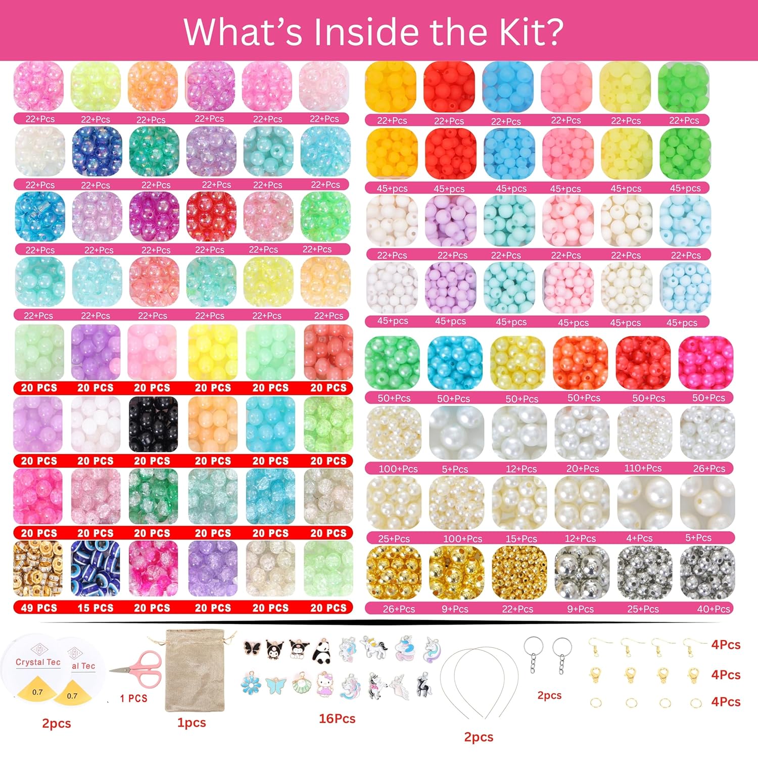 ambitieux DIY Jewellery Making Kit for Girls | 2700+pcs Colorful Round Beads, Pearls & Charms Set | Bracelet, Necklace & Keychain Making Craft Kit |Birthday Gift for Girls & Kids - Image 2